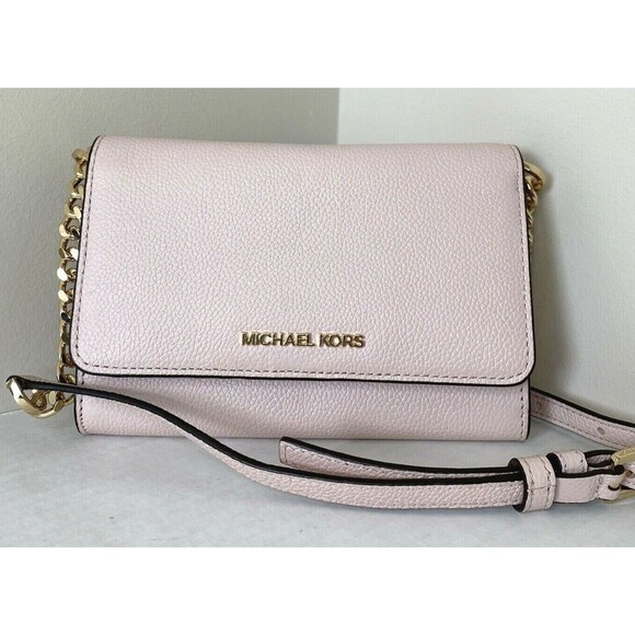 New Michael Kors Jet Set Travel Medium Phone Crossbody Leather Powder Blush - Picture 1 of 5